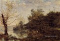 Cowherd par l’eau plein air romantisme Jean Baptiste Camille Corot